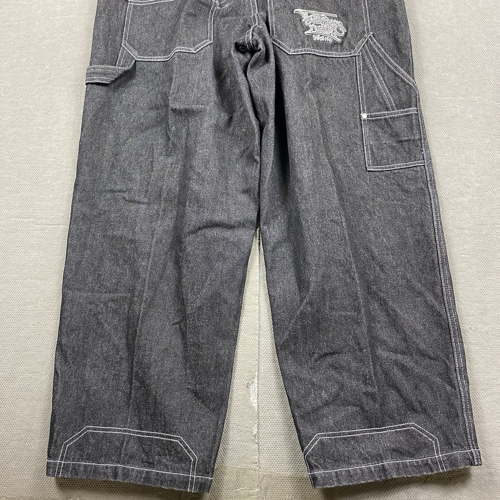 Vintage Southpole Jeans Mens 36x29 Black Carpenter Baggy Wide Skater Embroidered - Picture 8 of 14